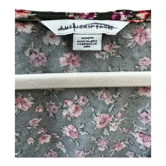 American Eagle Green Floral Long Sleeve Mini Dress // Size Medium - Picture 3 of 6